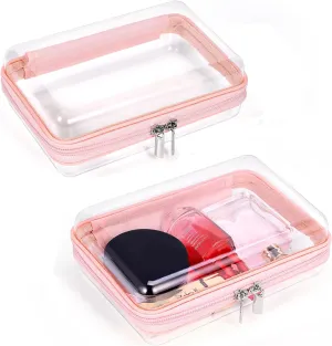 2 Pack Zippered Hard Pouch, Clear Plastic Storage Box Containers Small Toiletry Bag, Clear Hard Shell Zipper Case for Small Items, Toys, Building Blocks, Puzzles, Cosmetics, Stationery Accessories