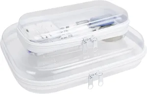 2Pcs Clear Hard Shell Zipper Case, Clear Zipper Pouches Hard Shell for Storage, Zippered Pouch Hard, Toiletries, Make Up Tools (Small and Medium)