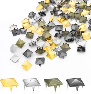 500Pcs 10mm Square Pyramid Studs for Clothing, Metal Claw Nailhead Spike Rivets Studs for Punk Rock Clothing Leather Shoes Bag DIY Craft Accessories (Assorted)
