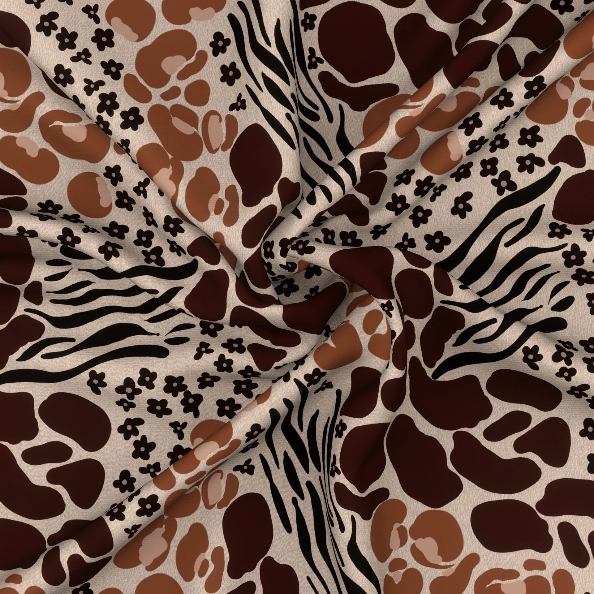 Abstract Animal Garden - Textured Beige, brown, black, floral