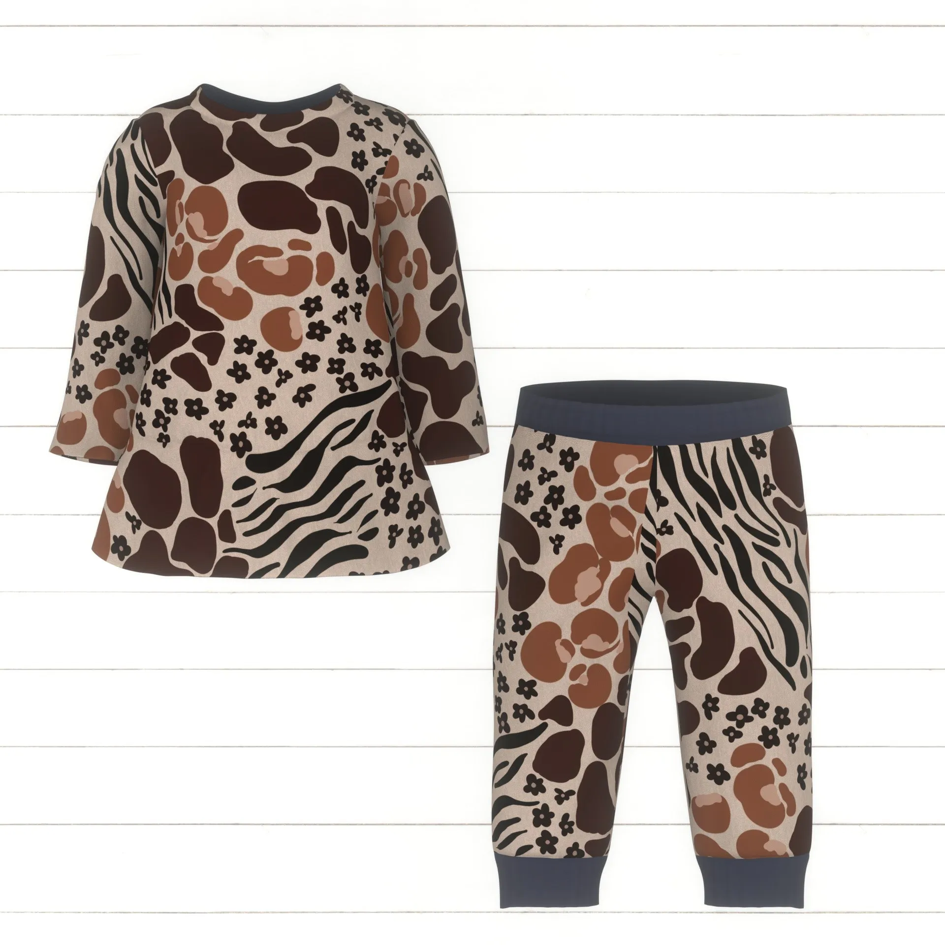 Abstract Animal Garden - Textured Beige, brown, black, floral