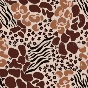 Abstract Animal Garden - Textured Beige, brown, black, floral