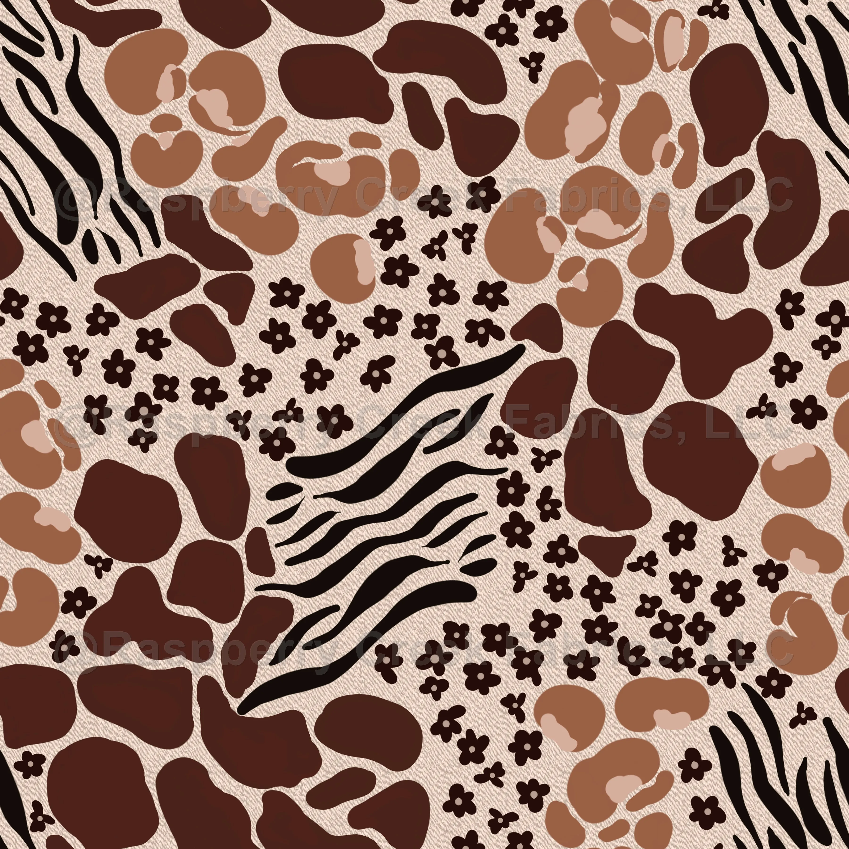 Abstract Animal Garden - Textured Beige, brown, black, floral