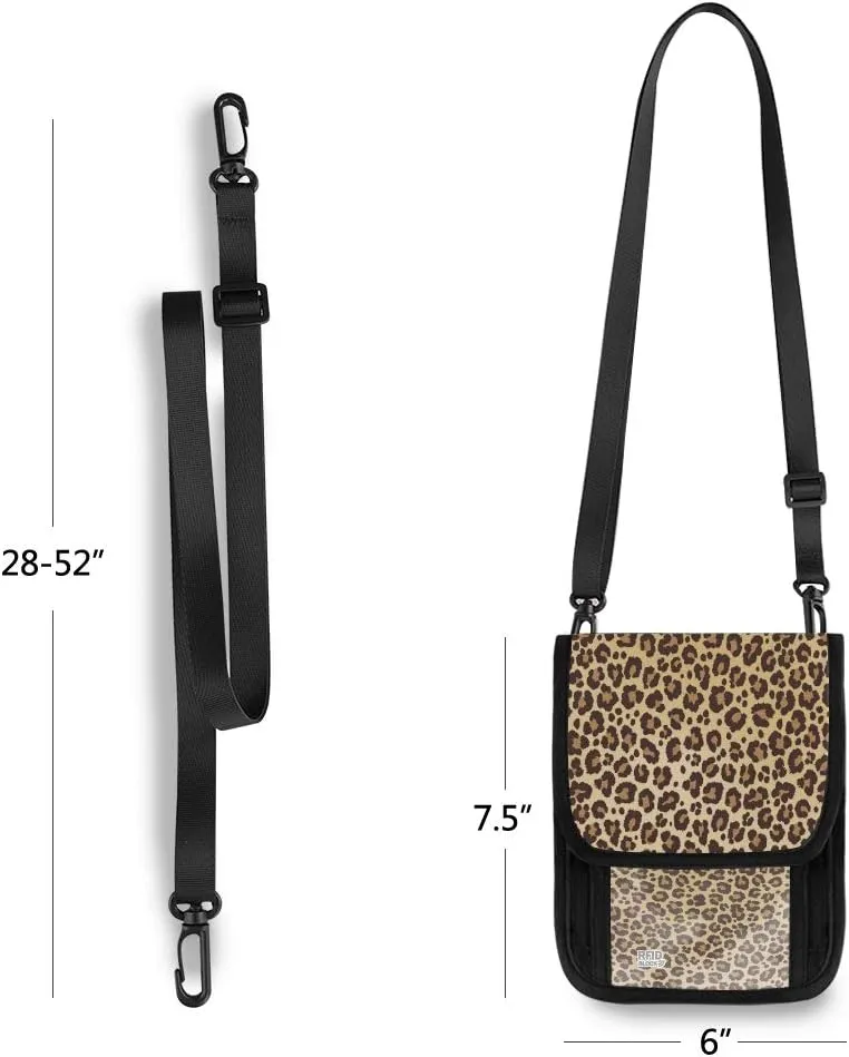 ALAZA Animal Leopard Print Geometric Brown Small Crossbody Wallet Purse Cell Phone Bag Rfid Passport Holder with Credit Card Slots