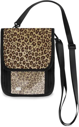ALAZA Animal Leopard Print Geometric Brown Small Crossbody Wallet Purse Cell Phone Bag Rfid Passport Holder with Credit Card Slots