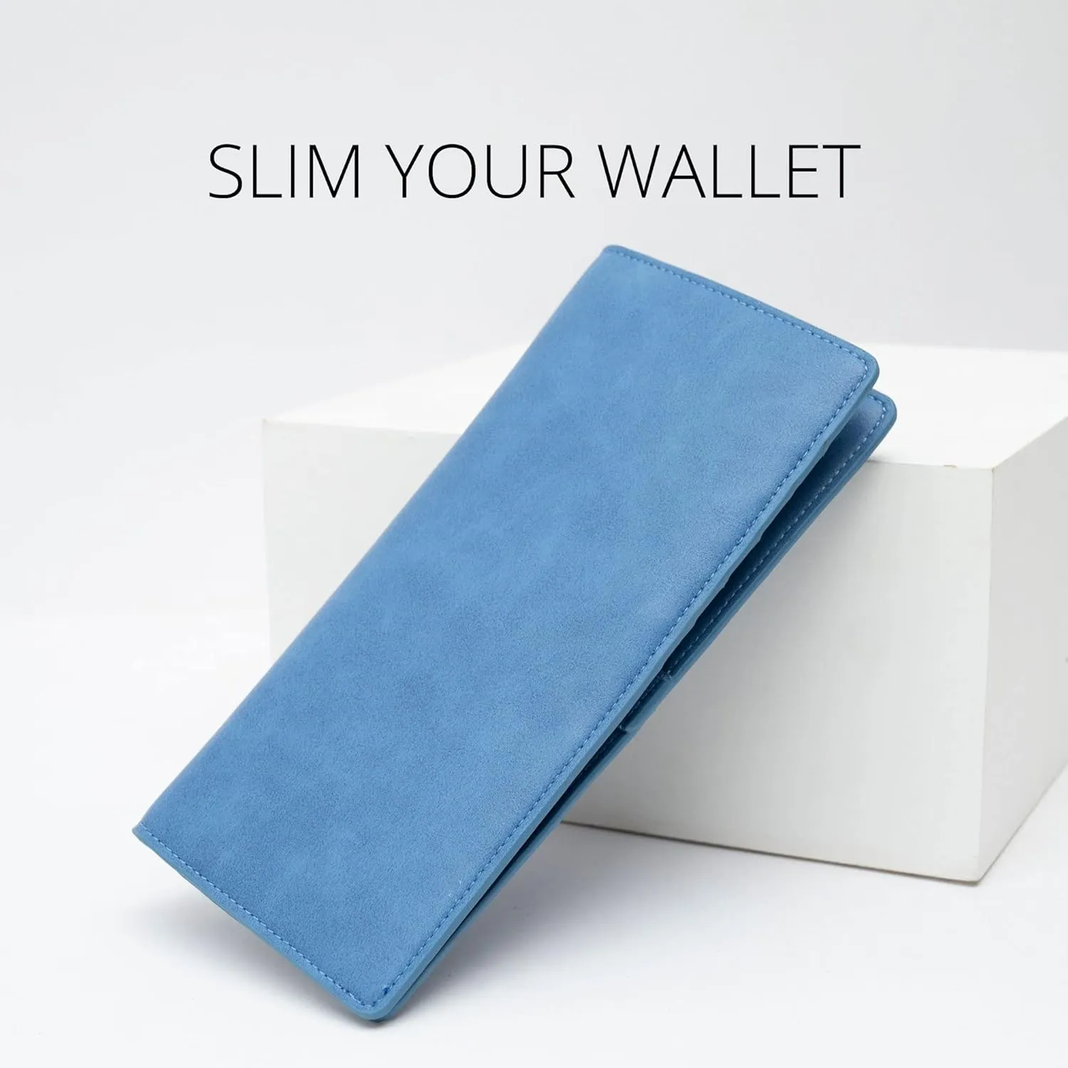 Alldaily Ultra Slim Thin Women Wallet RFID Blocking Credit Card Holder Bifold Long Ladies Billfold (Blue)