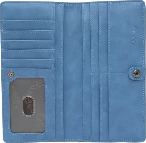 Alldaily Ultra Slim Thin Women Wallet RFID Blocking Credit Card Holder Bifold Long Ladies Billfold (Blue)