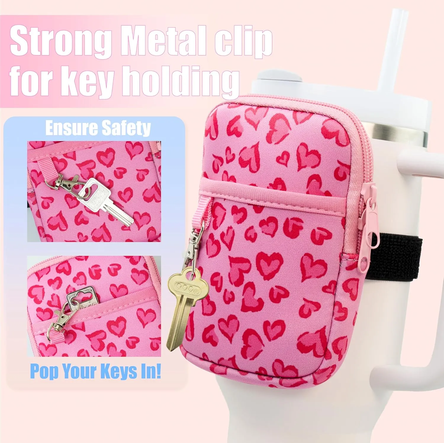 Axolotl Water Bottle Pouch with Key Chain - Stanley Cup Accessories for 30 / 40oz with Handle - Stanley Tumbler