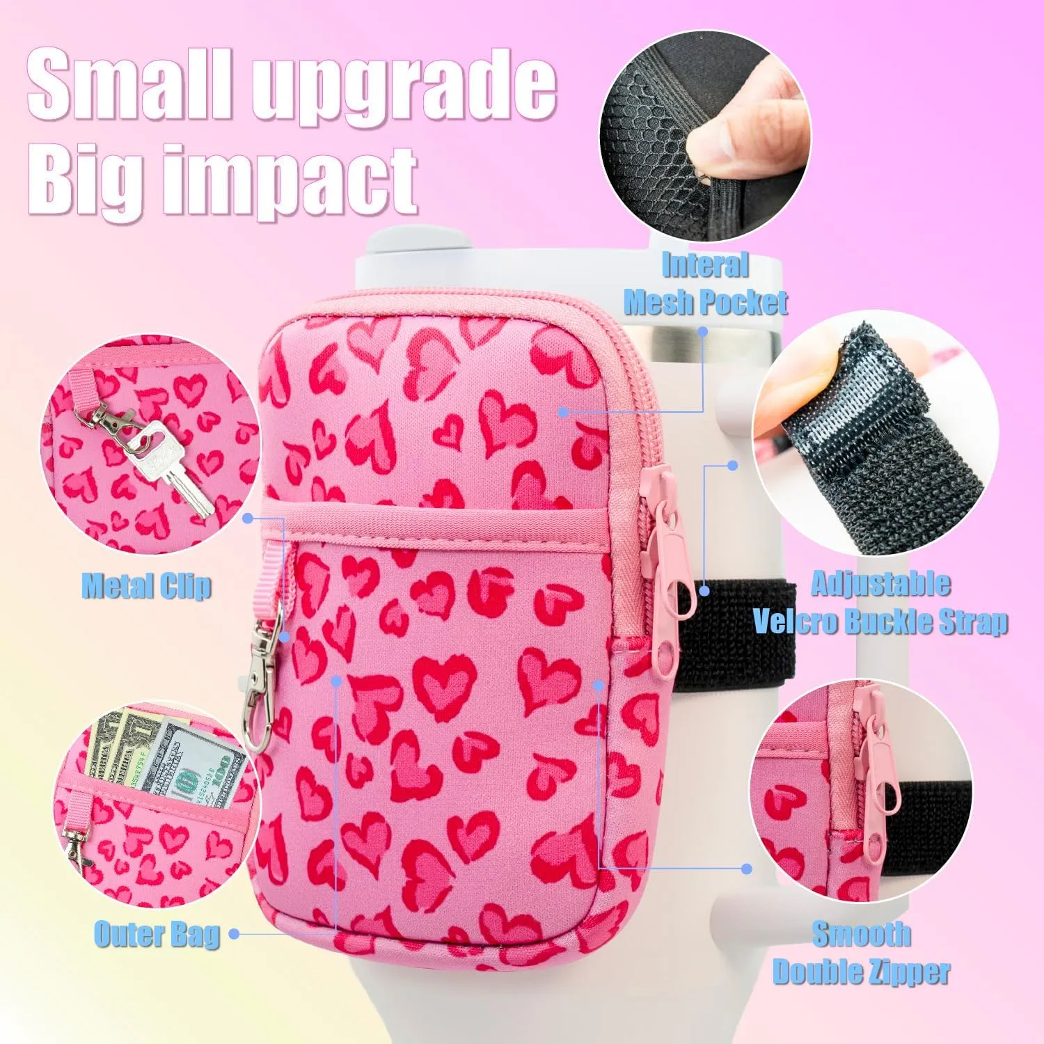 Axolotl Water Bottle Pouch with Key Chain - Stanley Cup Accessories for 30 / 40oz with Handle - Stanley Tumbler