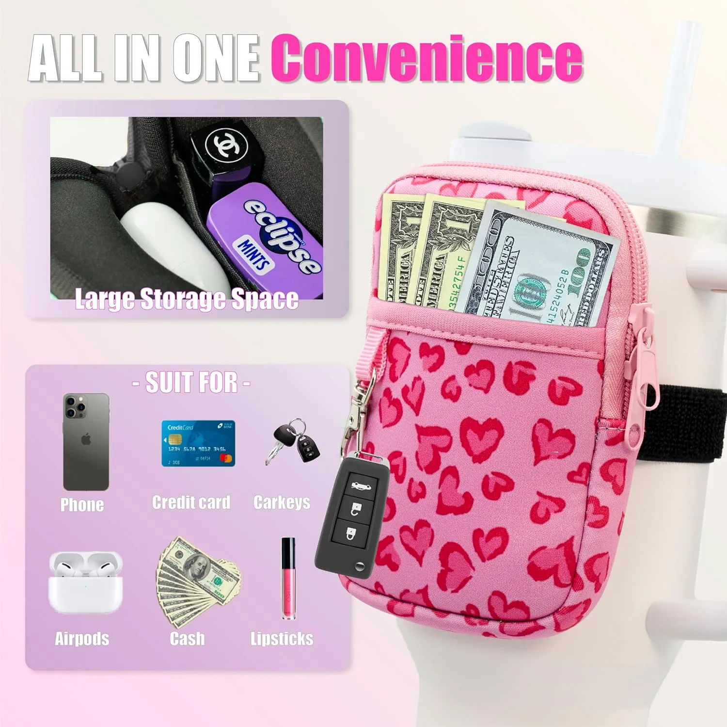 Axolotl Water Bottle Pouch with Key Chain - Stanley Cup Accessories for 30 / 40oz with Handle - Stanley Tumbler