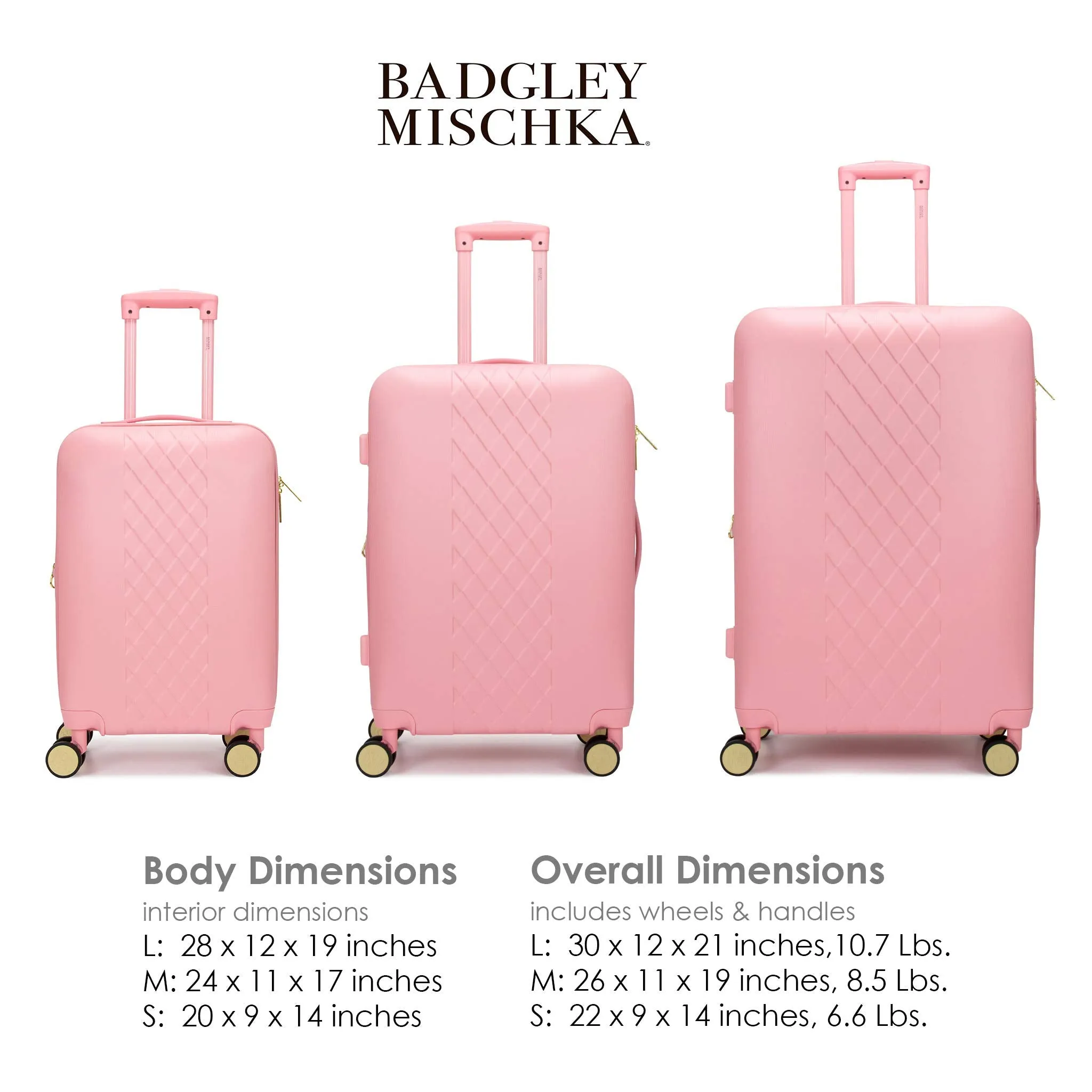 Badgley Mischka Diamond Hard Expandable Spinner Luggage Set (2 Piece) (Pink, 20"/24")