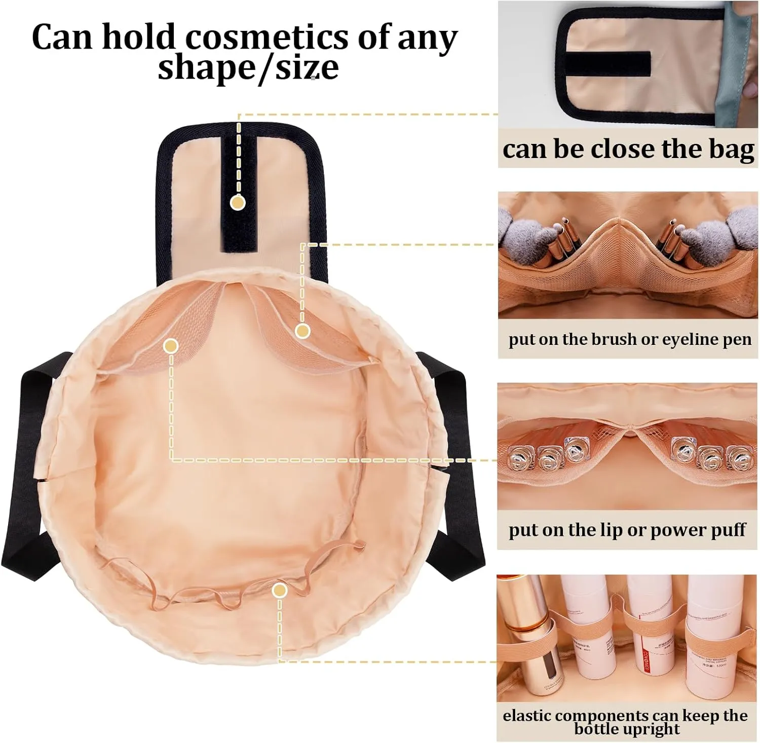 Barrel Drawstring Makeup Bag Large Travel Makeup Bag,Portable Large Capacity Cosmetic Bag Toiletry Organizer for Travel Accessories Make Up Essentials and Hair Product,Gifts for Women (greyish blue)