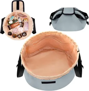 Barrel Drawstring Makeup Bag Large Travel Makeup Bag,Portable Large Capacity Cosmetic Bag Toiletry Organizer for Travel Accessories Make Up Essentials and Hair Product,Gifts for Women (greyish blue)