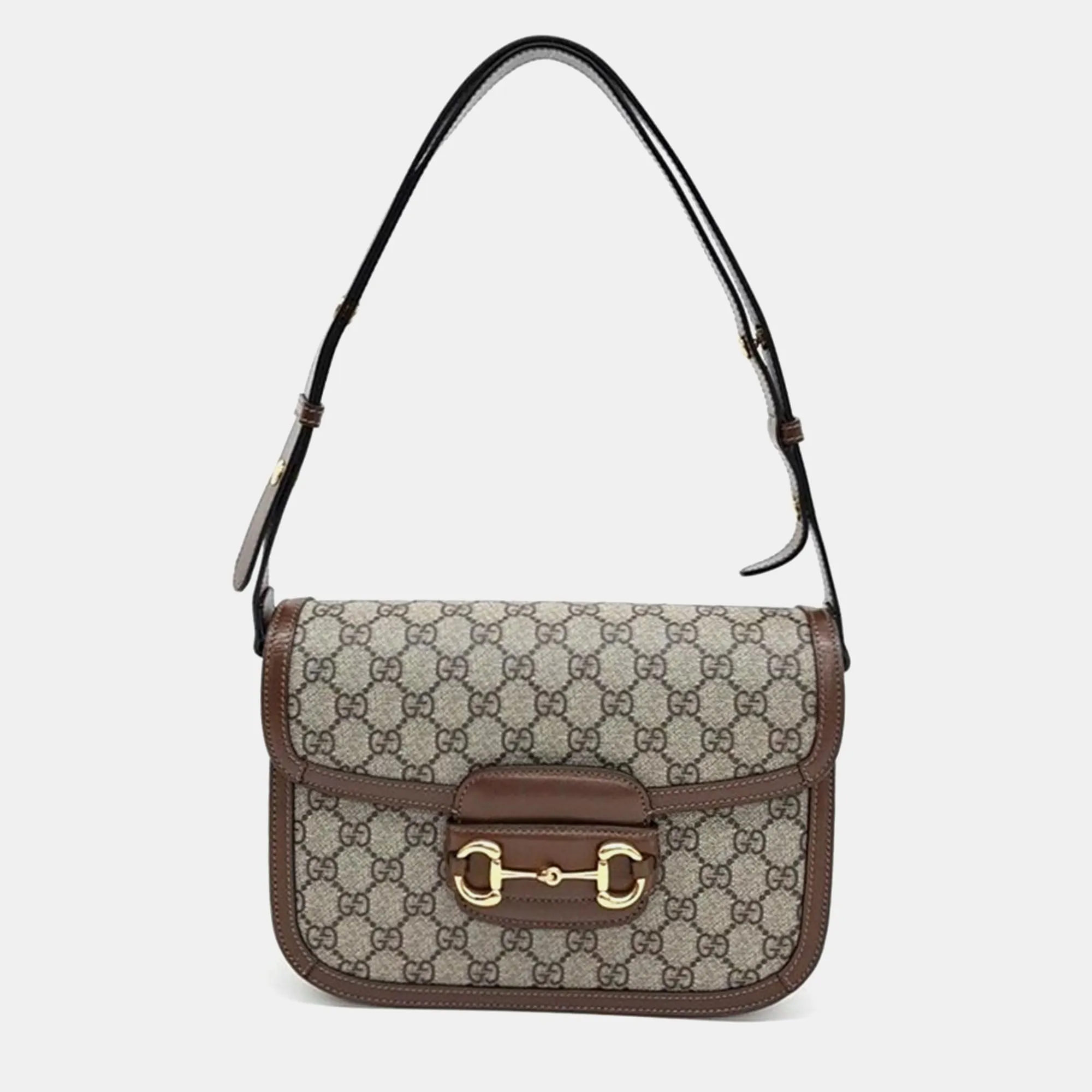 Beige GG Canvas 1955 Horsebit Shoulder Bag