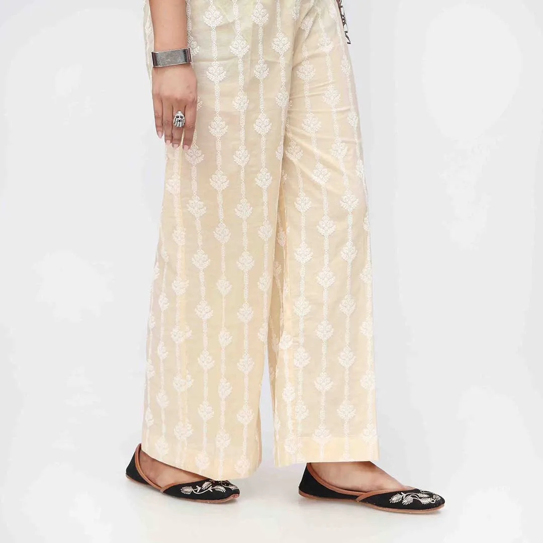 Beige Puff Printed Cambric Trouser PW3592
