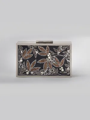 Black Safari Embroidered Clutch Bag