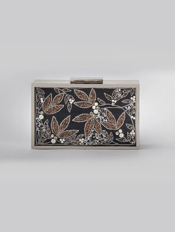 Black Safari Embroidered Clutch Bag