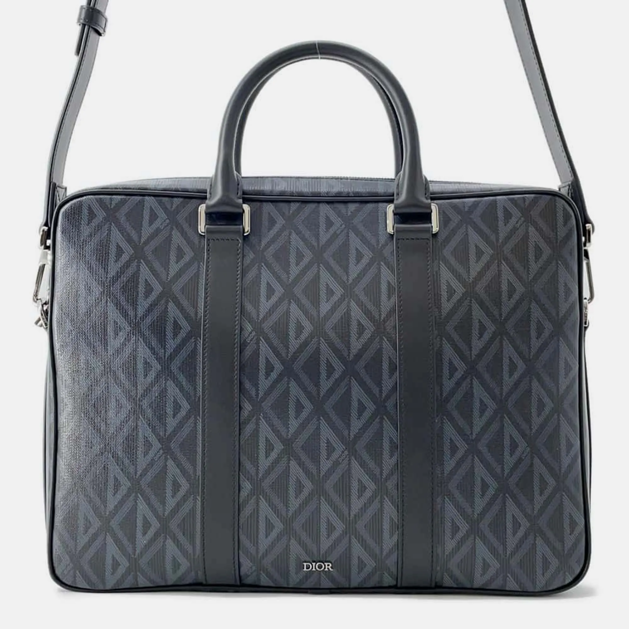 Black/Gray PVC Coated Canvas Calf Leather CD Diamond Zip Briefcase