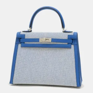 Blue France Ecru Toile Swift Kelly 25 Handbag