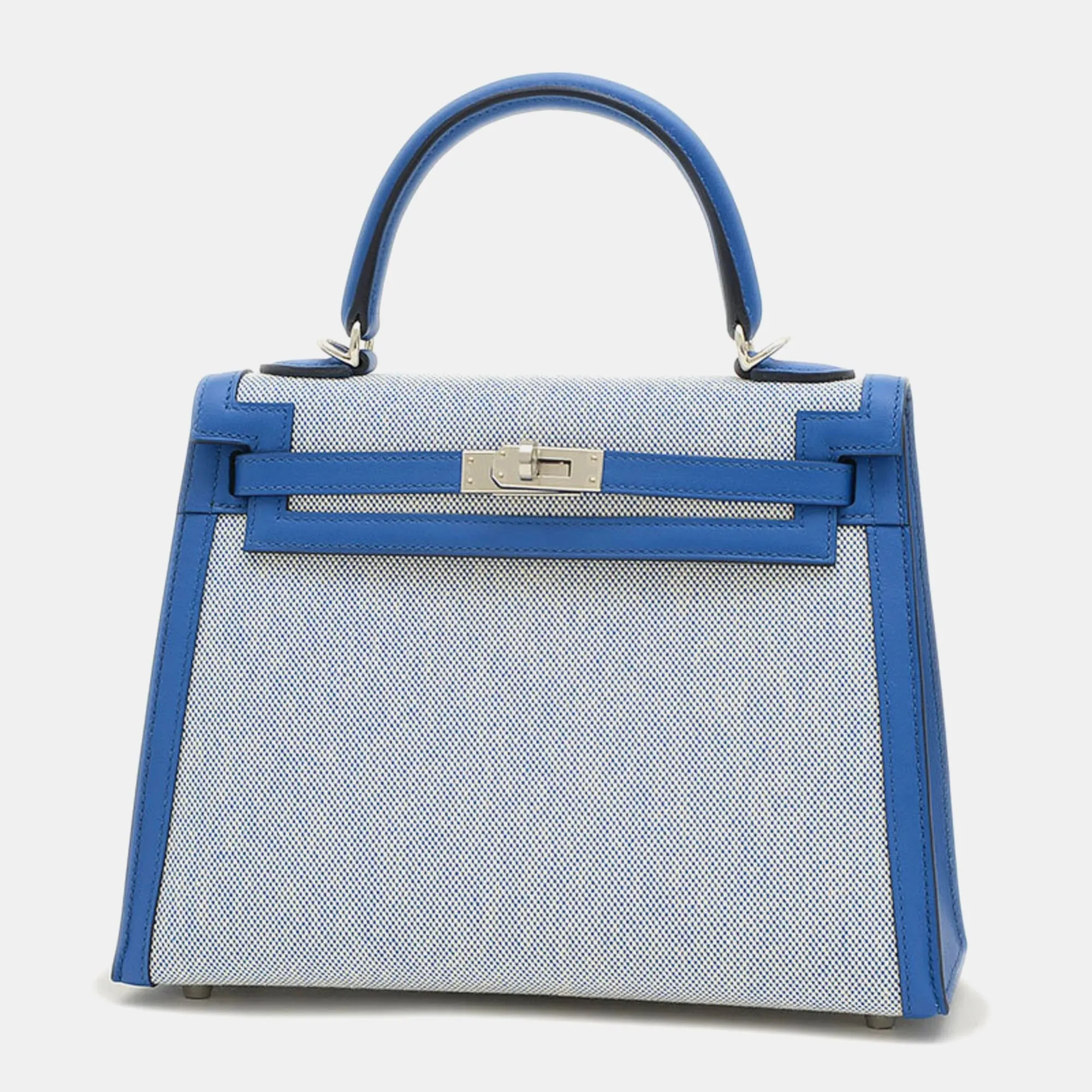 Blue France Ecru Toile Swift Kelly 25 Handbag
