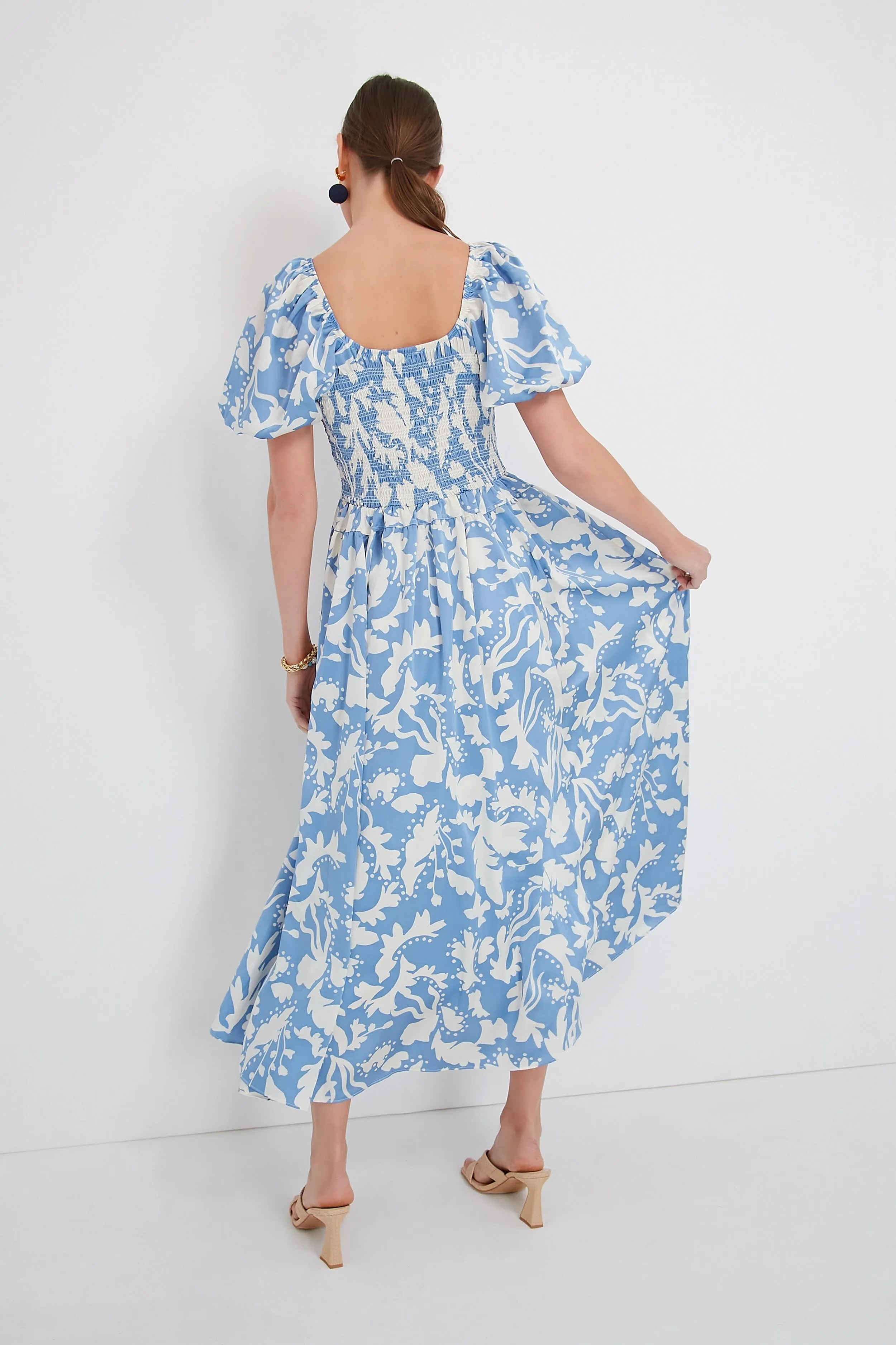 Blue Puff Sleeve Midi Dress