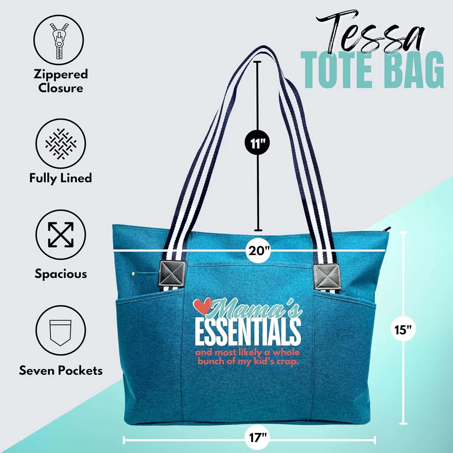 Brooke & Jess Designs Mom Bags for Everyday - Bags for Women with Zipper, Large Stylish Travel Bag, Work Bag