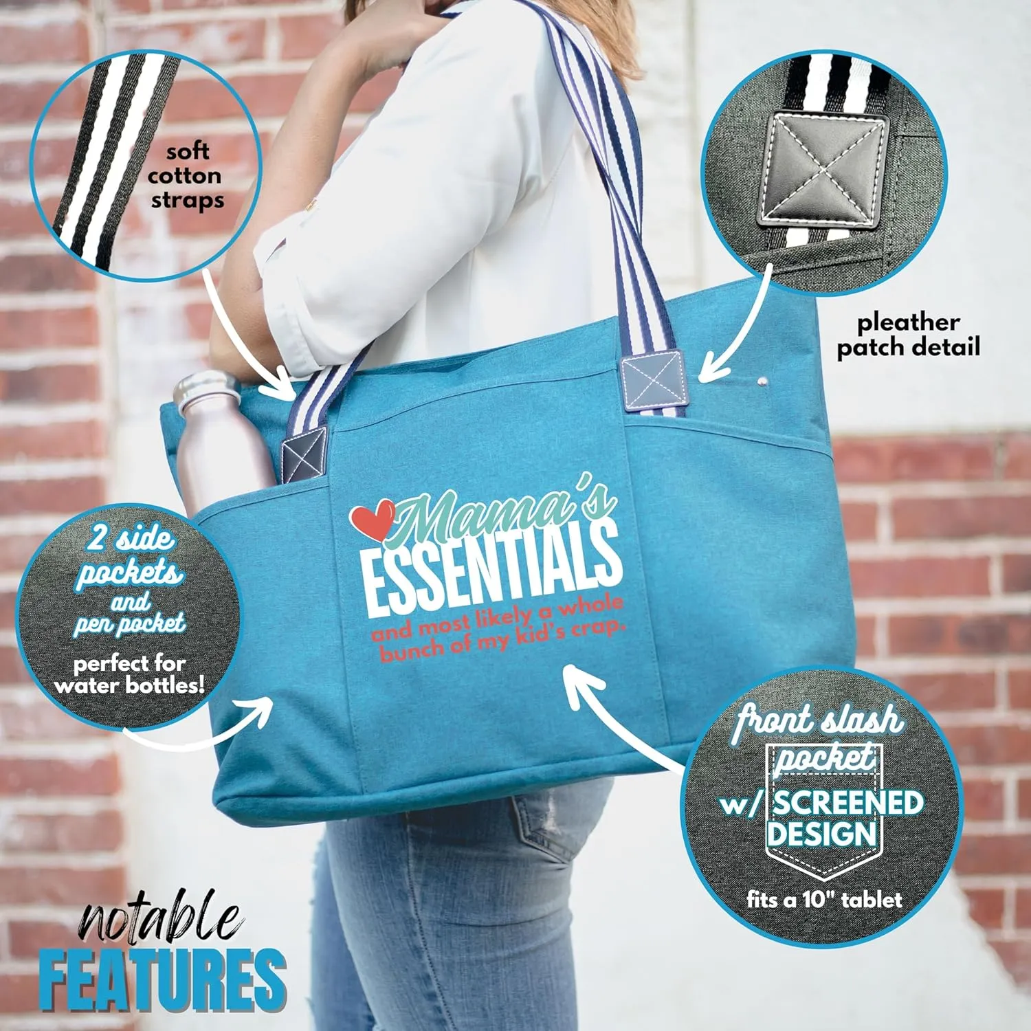 Brooke & Jess Designs Mom Bags for Everyday - Bags for Women with Zipper, Large Stylish Travel Bag, Work Bag