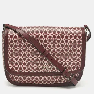 Burgundy Printed Coated Canvas Saddle Shoulder Bag