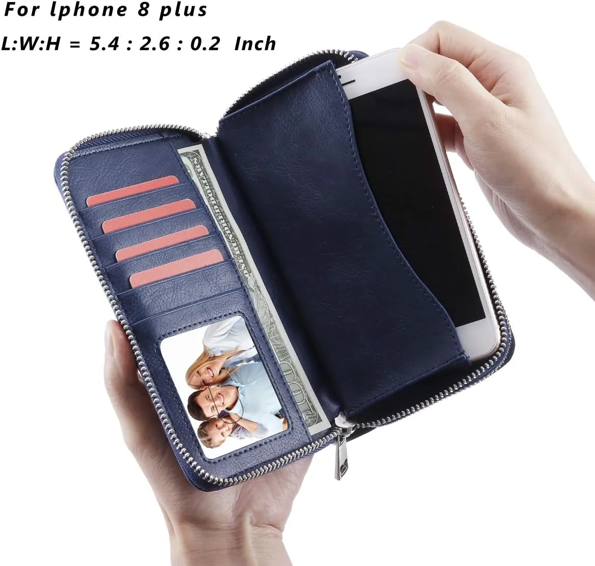 Cellphone Wallet for Women Dual Zipper Long Purse with Removable Wristlet