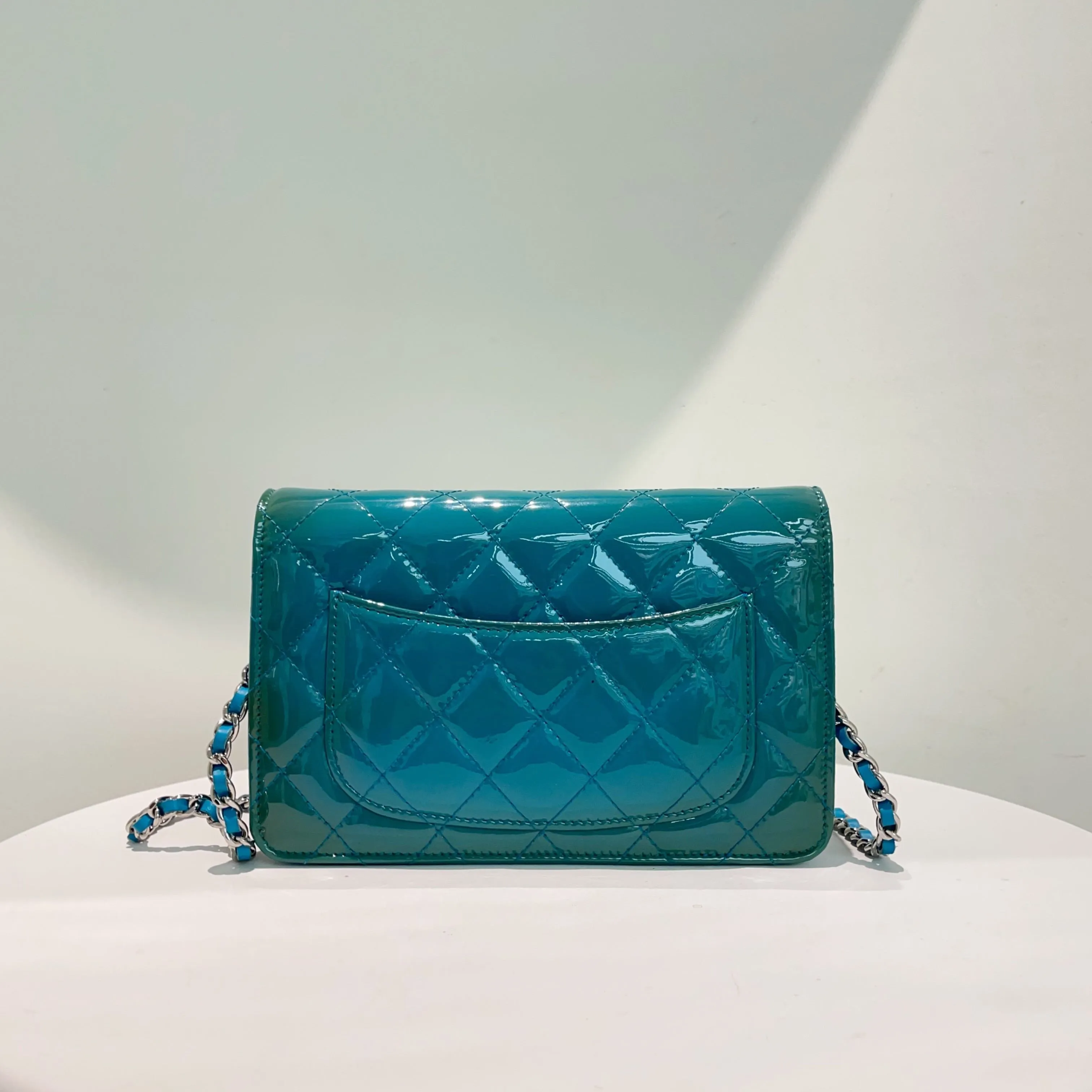 Chanel WOC Bag Blue Patent Leather Crossbody Wallet on Chain
