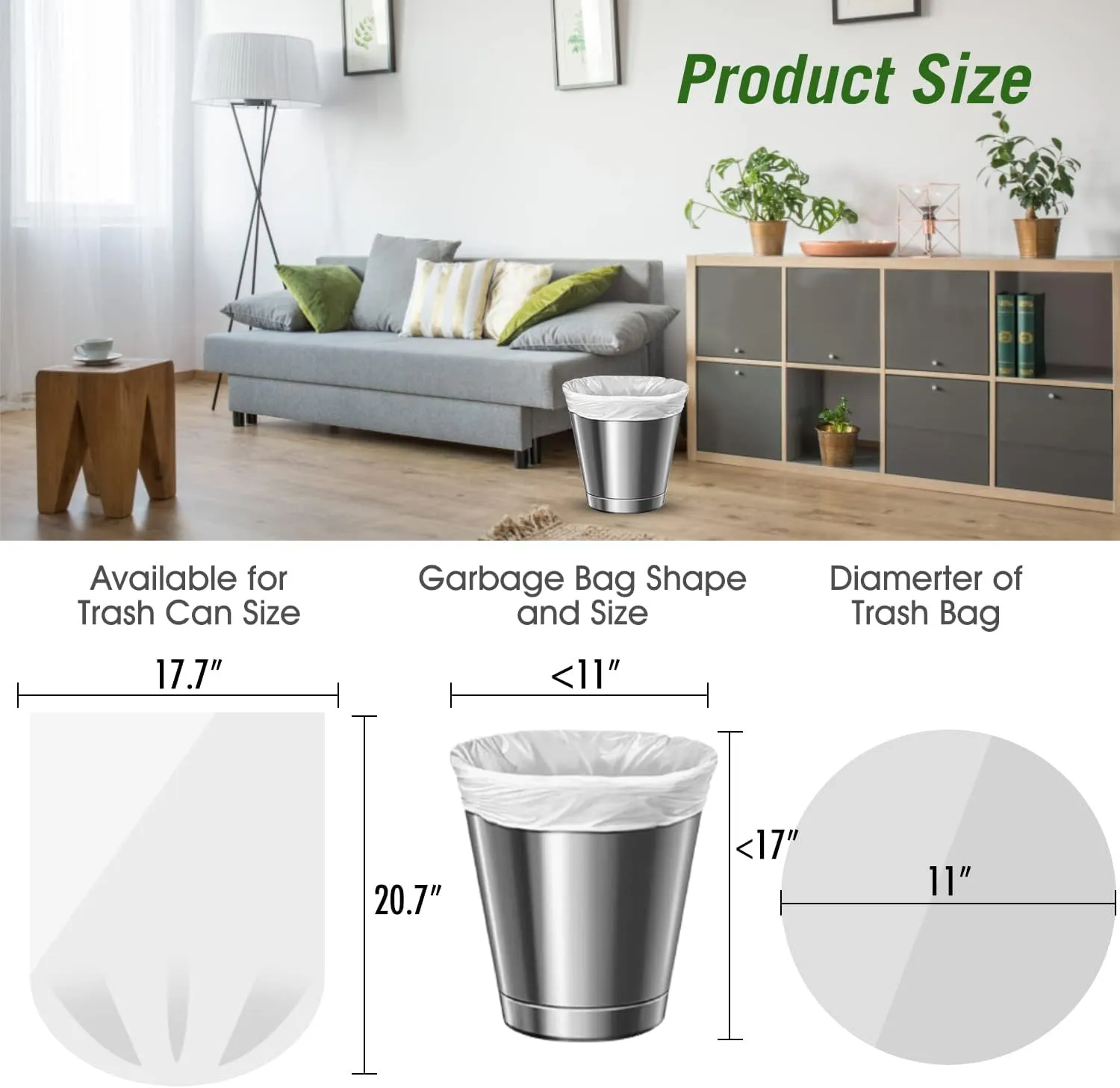Charmount Small Trash Bags - 180 (Counts) 4 Gallon Garbage Bags for Bathroom, Kitchen, Office and Bedroom, 4 Gallon Unscented White Trash Bag 