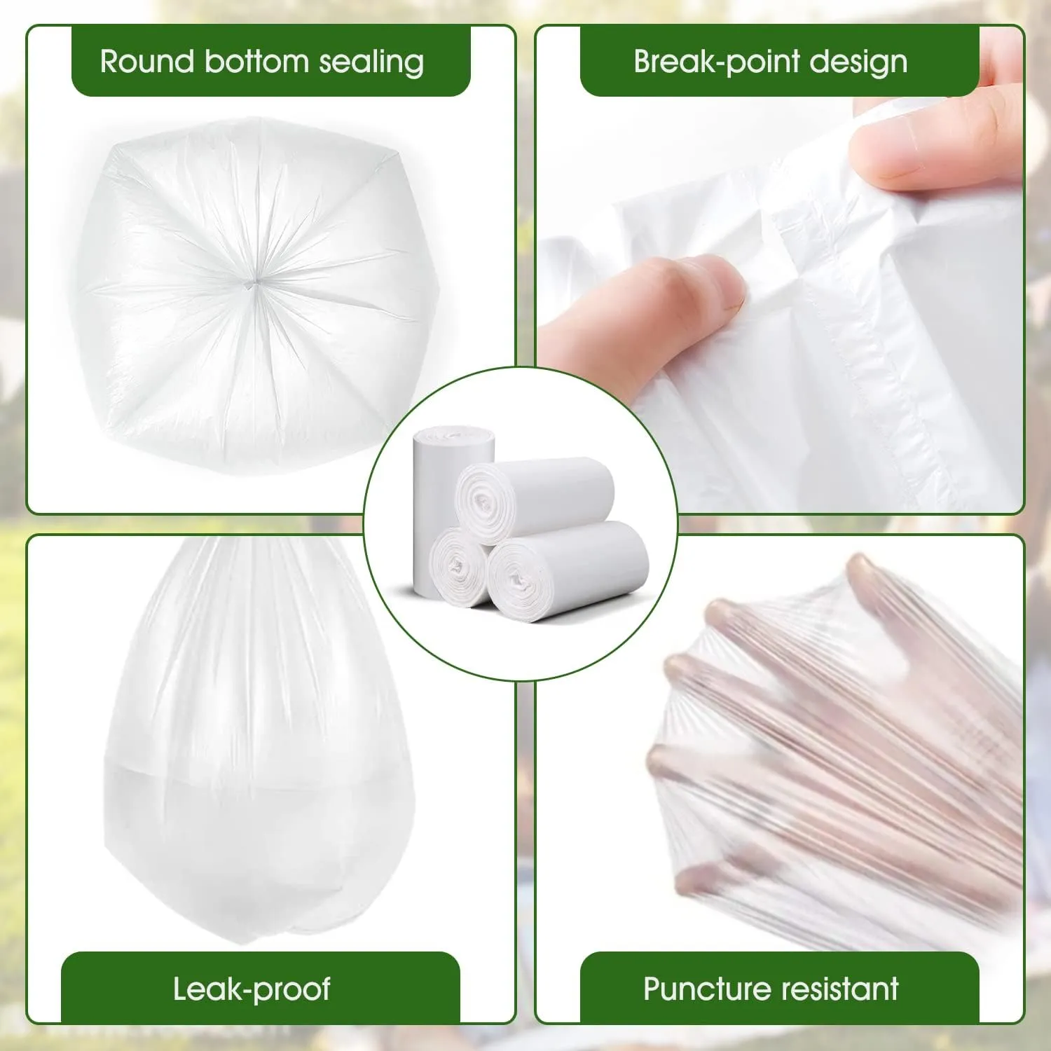 Charmount Small Trash Bags - 180 (Counts) 4 Gallon Garbage Bags for Bathroom, Kitchen, Office and Bedroom, 4 Gallon Unscented White Trash Bag 