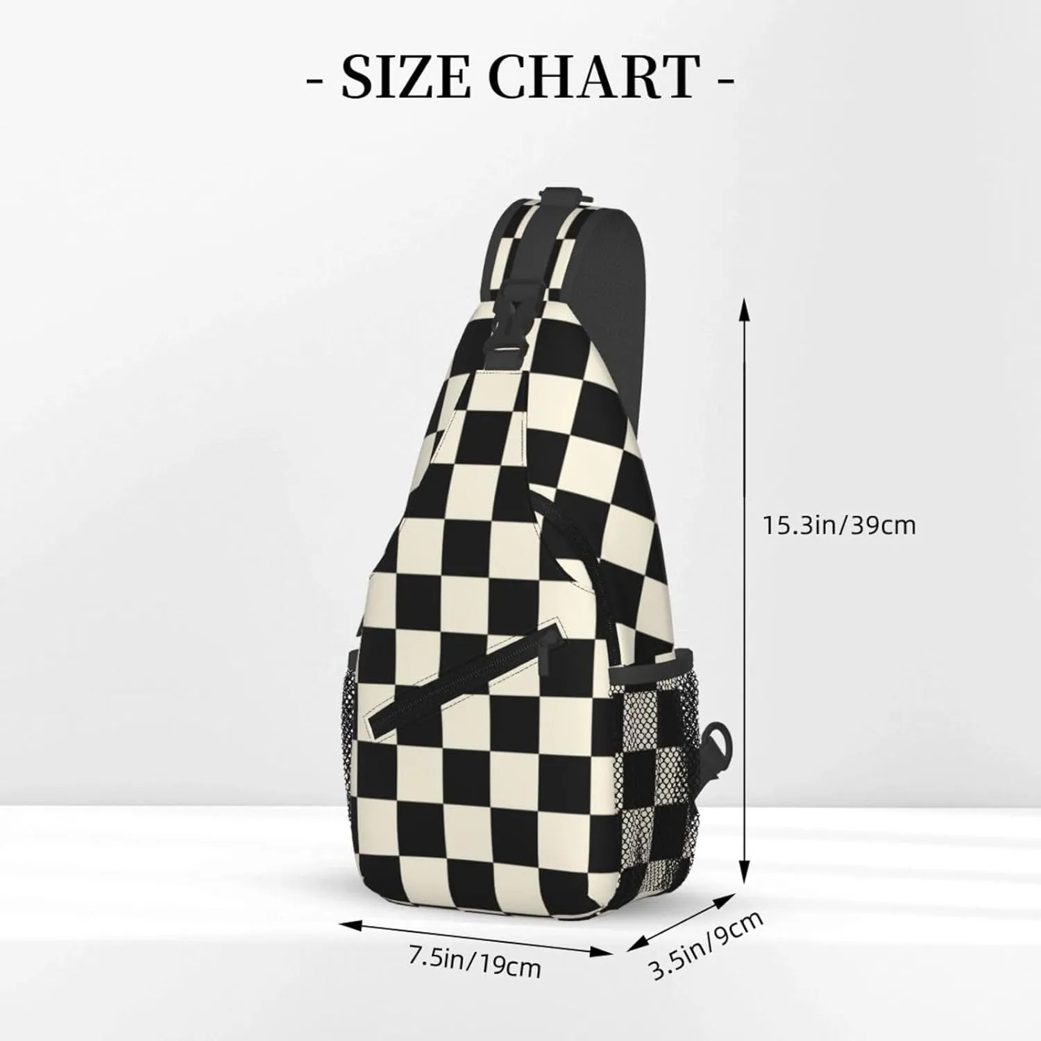 Checkered Sling Bag Crossbody Backpack,Abstract Checkerboard Pattern Car Racing Sports Design Chest Bag Casual Shoulder Backpack Geometric Plaid Pattern Travel Hiking Daypack for Men Women