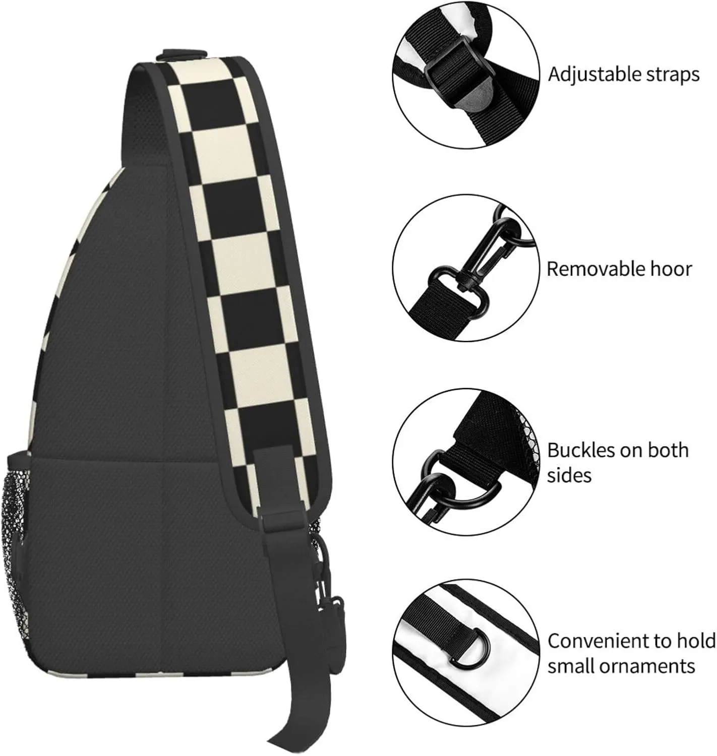 Checkered Sling Bag Crossbody Backpack,Abstract Checkerboard Pattern Car Racing Sports Design Chest Bag Casual Shoulder Backpack Geometric Plaid Pattern Travel Hiking Daypack for Men Women