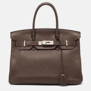 Chocolat Taurillon Clemence Leather Palladium Finish Birkin 30 Bag