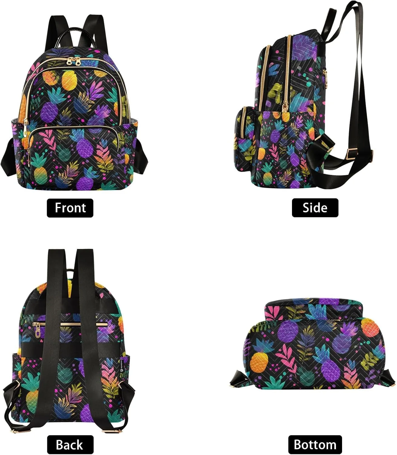 Colorful Pineapple Pattern Women Fashion Backpack Purse Multi Pockets Rucksack Travel Shoulder BagS