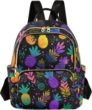 Colorful Pineapple Pattern Women Fashion Backpack Purse Multi Pockets Rucksack Travel Shoulder BagS