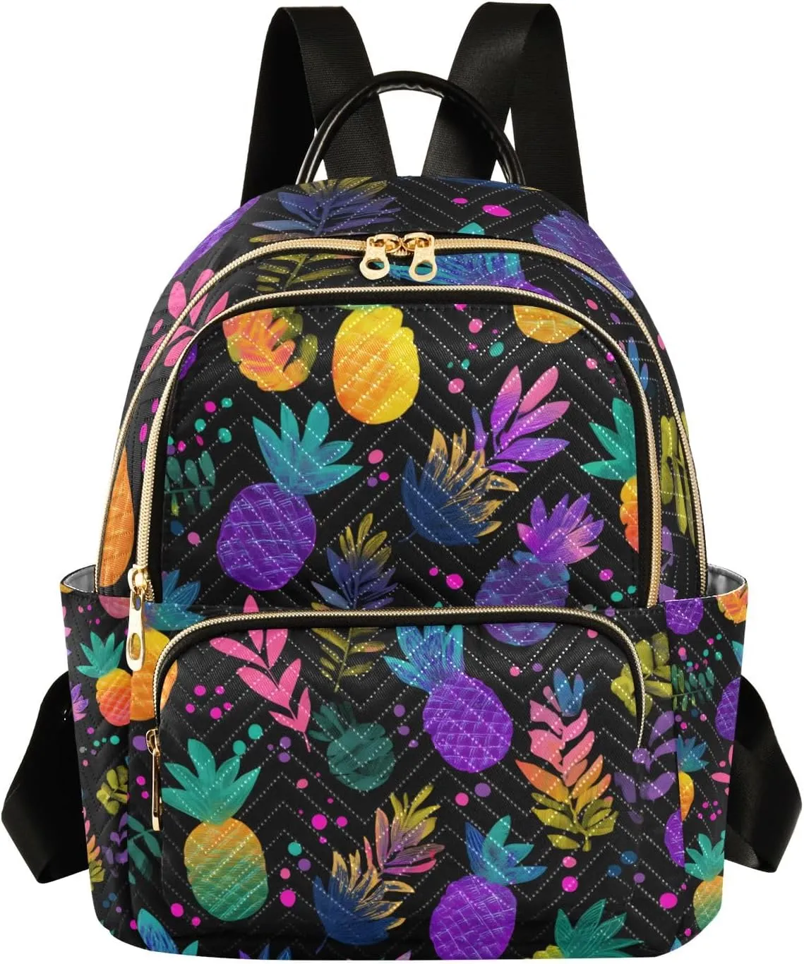 Colorful Pineapple Pattern Women Fashion Backpack Purse Multi Pockets Rucksack Travel Shoulder BagS
