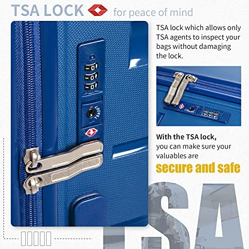 COOLIFE 3 Piece Expandable Luggage Set With TSA Lock - Black