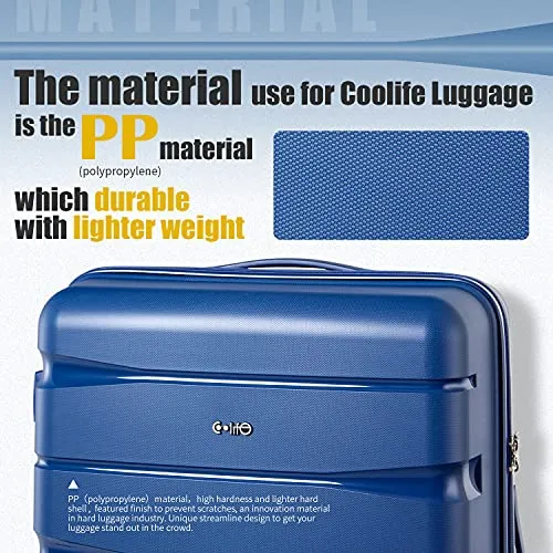 COOLIFE 3 Piece Expandable Luggage Set With TSA Lock - Black