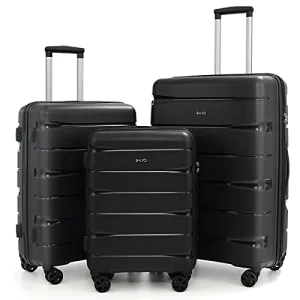 COOLIFE 3 Piece Expandable Luggage Set With TSA Lock - Black