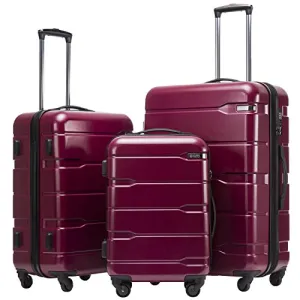 Coolife Luggage Expandable 3 Piece Sets PC ABS Spinner Suitcase 20 inch 24 inch 28 inch (Radiant Pink new)