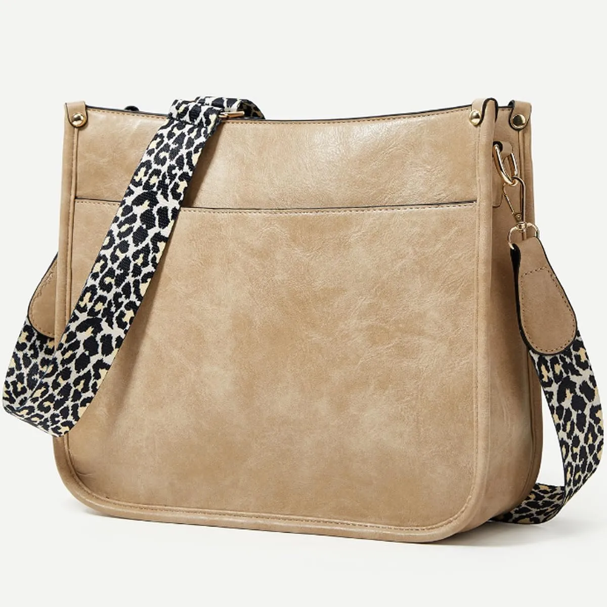 Crossbody Bags for Women Designer Leather Hobo Handbags With 2 Adjustable Leopard Guitar Strap Shoulder Bucket Bags