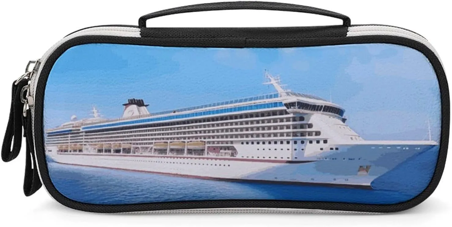 Cruise Ship Leather Makeup Bag Portable Small Cosmetic Organizer Waterproof Toiletry Bags Brushes Pencils And Travel Make Up Accessories