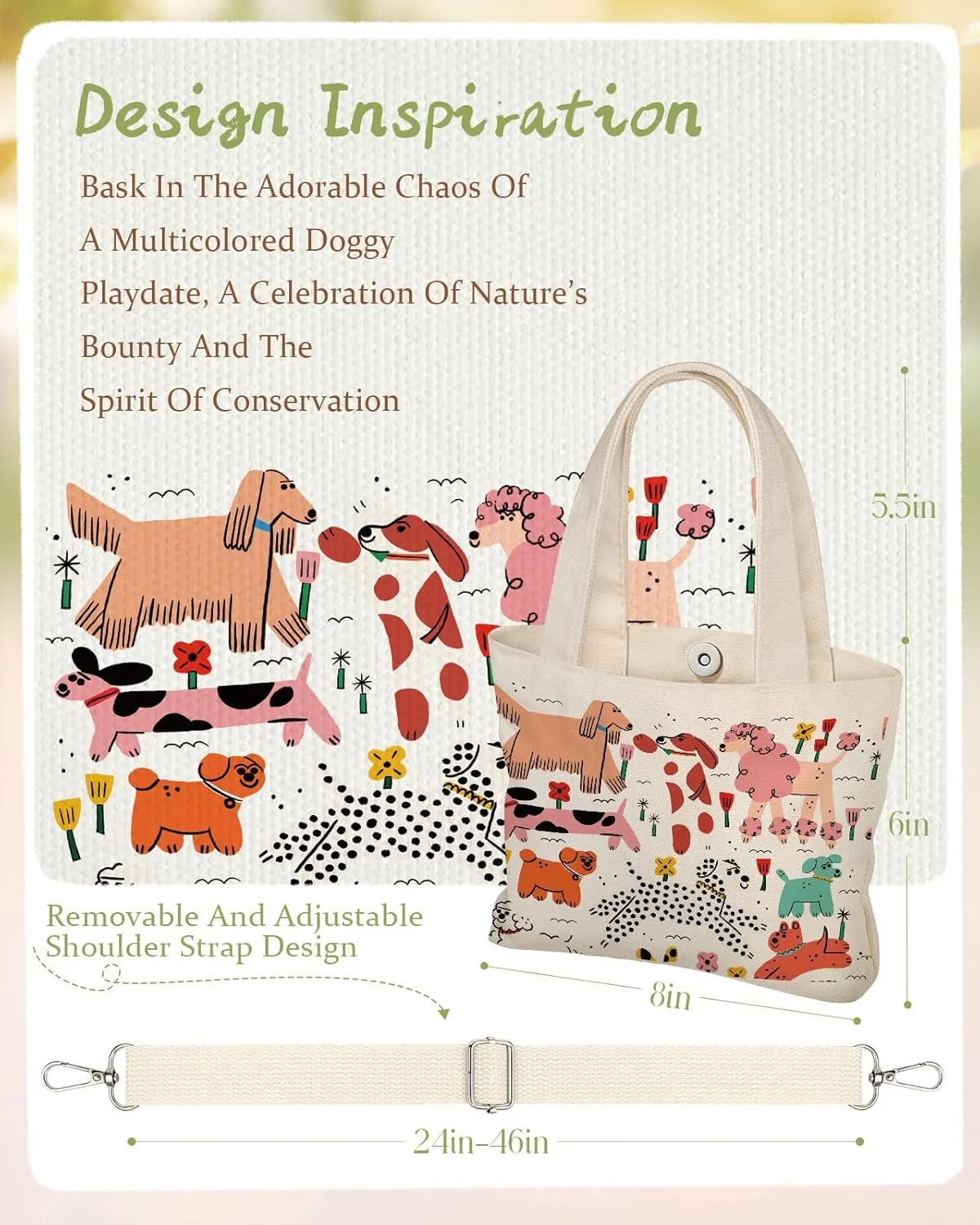 Cute Mini Canvas Tote Bag for Kids - Small Bags Size 8'' 6'' Magnetic Buckle for Women Girls Cloth Cotton