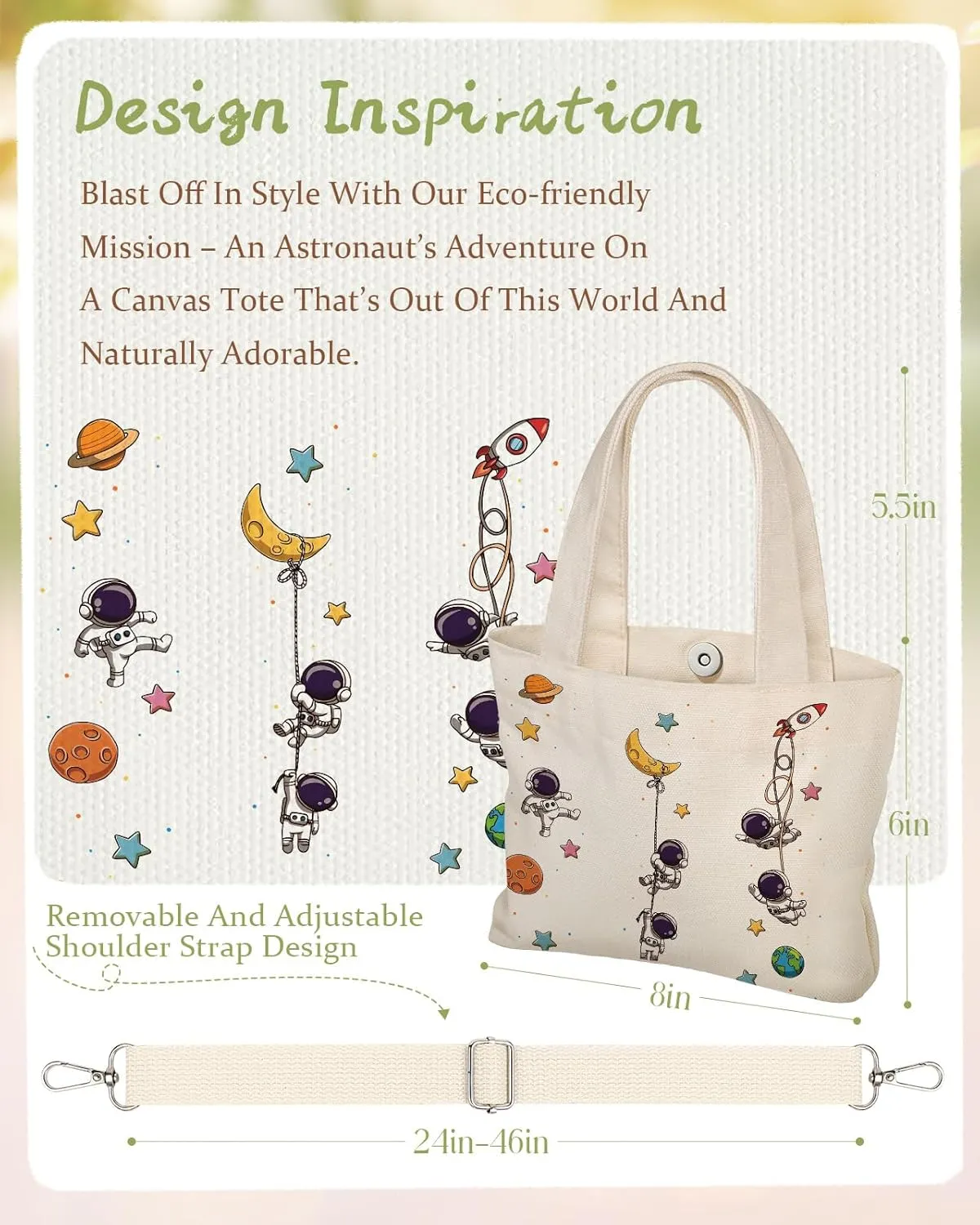Cute Mini Canvas Tote Bag for Kids - Small Bags Size 8'' 6'' Magnetic Buckle for Women Girls Cloth Cotton