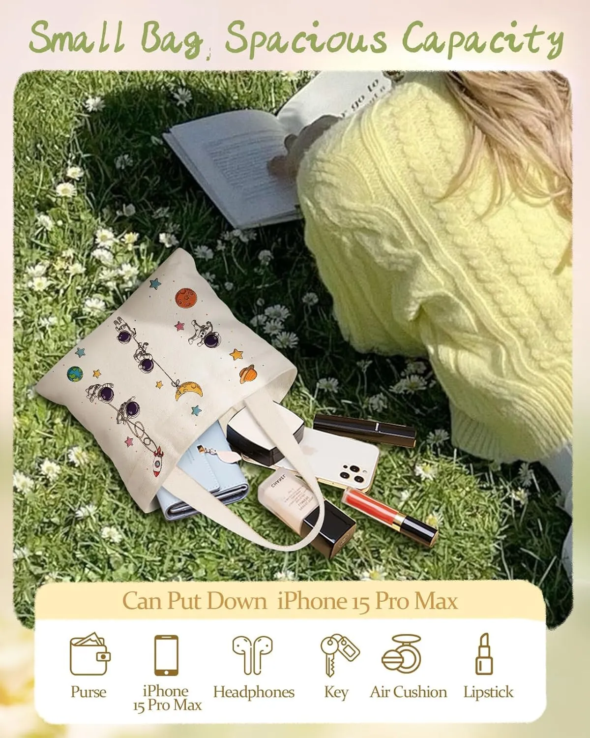 Cute Mini Canvas Tote Bag for Kids - Small Bags Size 8'' 6'' Magnetic Buckle for Women Girls Cloth Cotton