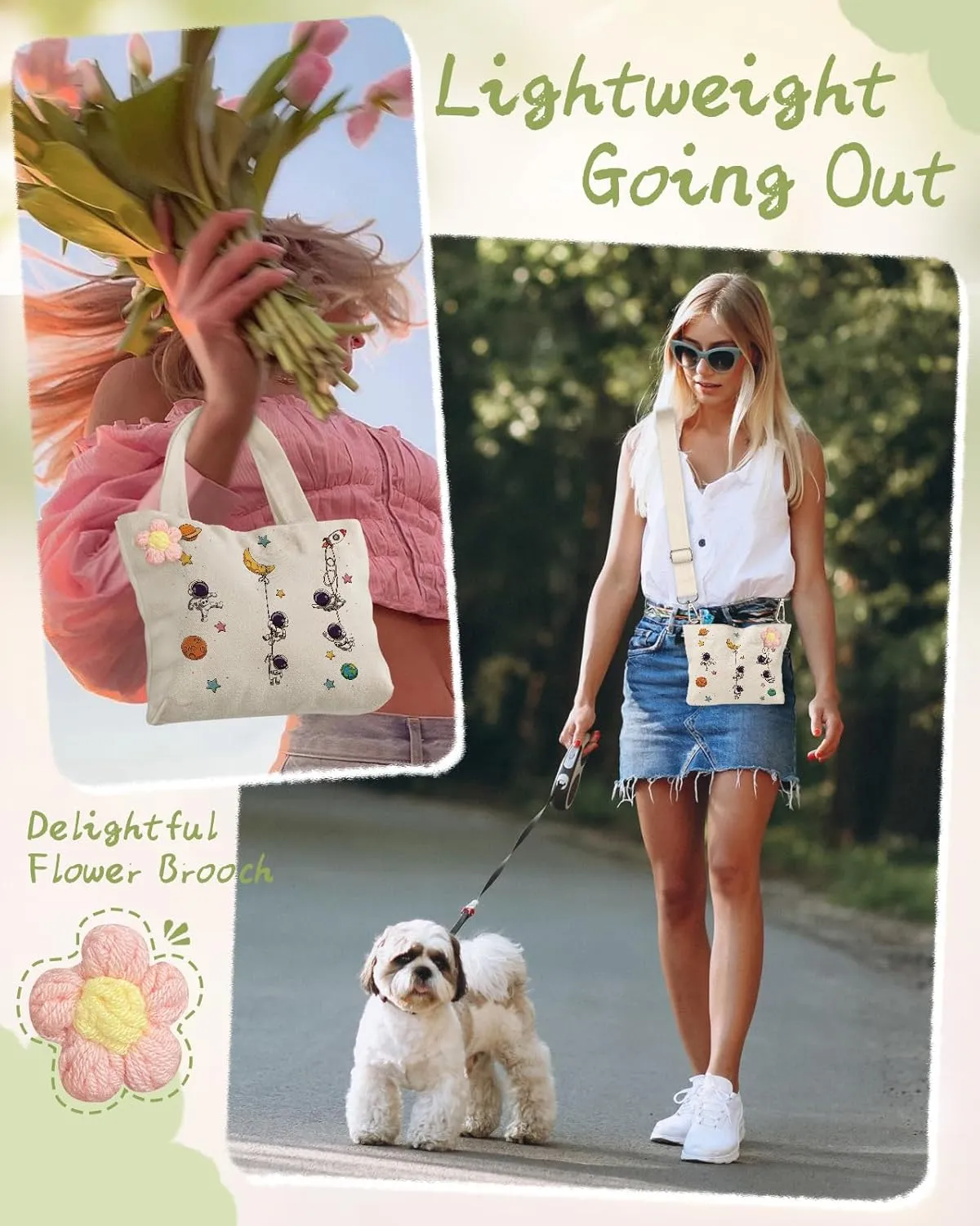 Cute Mini Canvas Tote Bag for Kids - Small Bags Size 8'' 6'' Magnetic Buckle for Women Girls Cloth Cotton