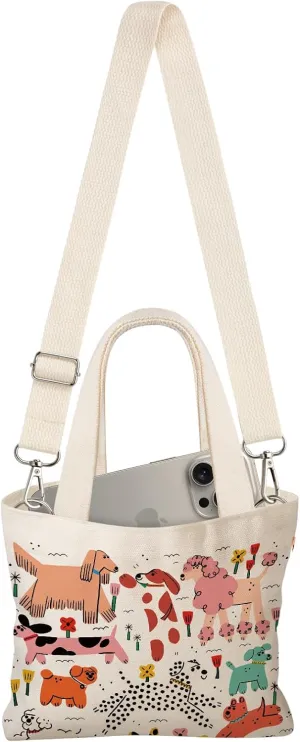 Cute Mini Canvas Tote Bag for Kids - Small Bags Size 8'' 6'' Magnetic Buckle for Women Girls Cloth Cotton
