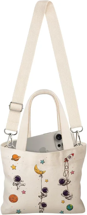 Cute Mini Canvas Tote Bag for Kids - Small Bags Size 8'' 6'' Magnetic Buckle for Women Girls Cloth Cotton